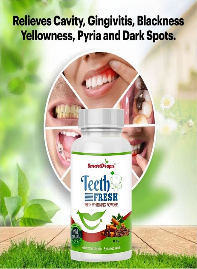 Smartdrops Teeth Whitening Powder, For Shiny Polished Teeth, Improves Teeth Whiteness and Brightness, Helps Fight Plaque, Removes Stains, Freshens Breath, Natural Ingredients, 80gm - Image 5